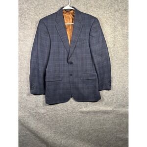 Jos‎ A Bank Chester Mens 38 Regular Blue Plaid Two Button Silk Wool Blazer